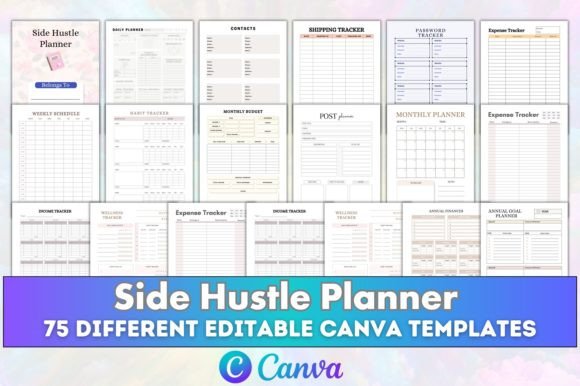 Download Canva Editable Side Hustle Planner KDP - Canva editable Collection